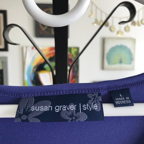 SUSAN GRAVER size L Blue Sleeveless Stretch Liquid Knit Tank Top - Picture 3 of 3